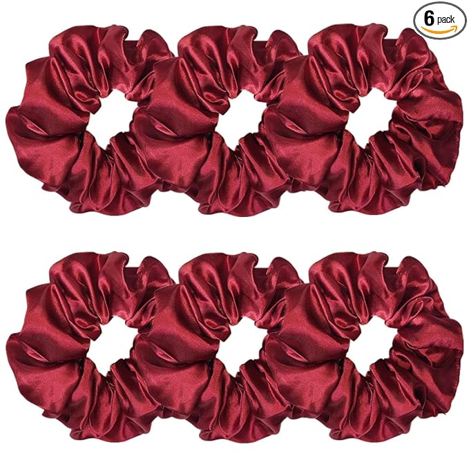 Sufermoe 6 Pcs Satin Silk Hair Scrunchies, 4.5 Inch, Wine Red, Soft Hair Ties, Hair Bands and Ponytail Holders for Women and Girls