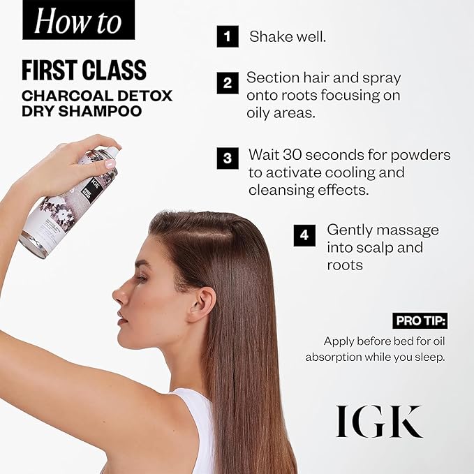 IGK First Class Charcoal Detox Dry Shampoo Jumbo | Deep Cleansing For Oily Hair & Odor Absorbing | Adds Volume & Texture | For All Hair Types | 11 oz (Pack of 2)