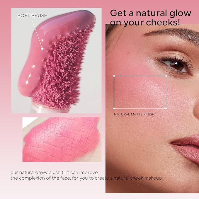 KYDA 2 Colors Liquid Blush Highlighter Set, Matte Blush and Natural Glow Liquid Illuminator, Buildable Glowing Cheek Makeup, Lightweight Blendable, Cool Pink + Champagne