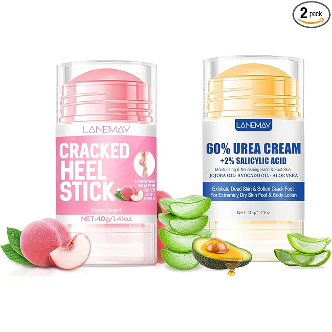 2Pcs Urea Cream 60% for Feet & Dry Cracked Skin, Cracked Heel Repair Stick Maximum Strength Moisturizing Foot & Hand Balm, Repair Creams for Dry Feet, Knee, Elbow and Hand