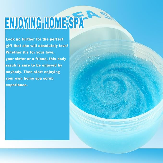 sea salt crystal bath scrub Body Scrub for Dull Skin Illuminating and Skin Care Sea Salt Deep Cleansing Natural Exfoliating Salt Scrub 6.4 oz blue SU-010