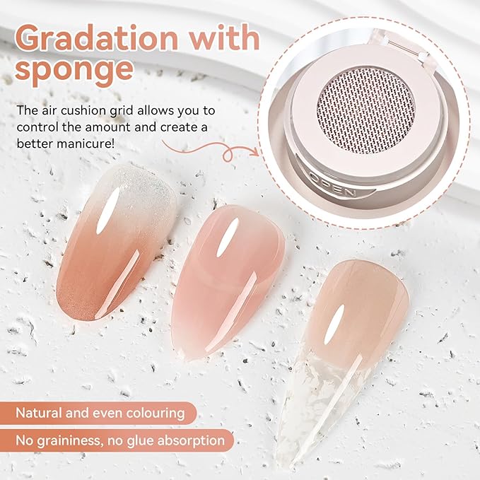 JODSONE 6 PCS Cushion Patting Gel Polish Kit Vibrant Colour with 50 Pcs Sponges and Grabbing Pen for French Ombre Blush Blend Nail Art Home & Salon Use