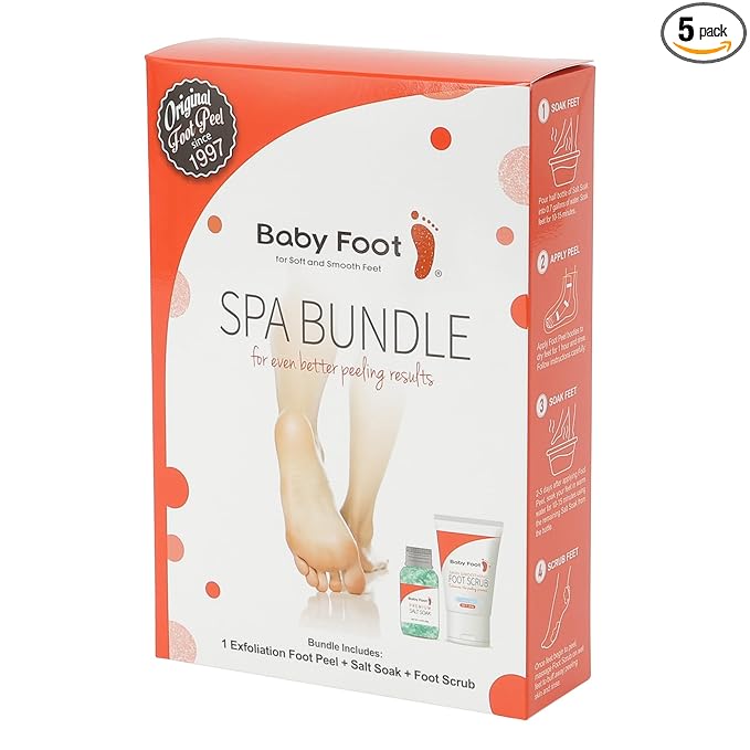 Baby Foot Spa Bundle - Original Exfoliant Foot Peel + Premium Salt Soak and 1 Foot Scrub - Baby Feet Smoothening Foot Peel, Soak and Scrub - Citrus scent - Baby Soft Foot Exfoliation Bundle Set