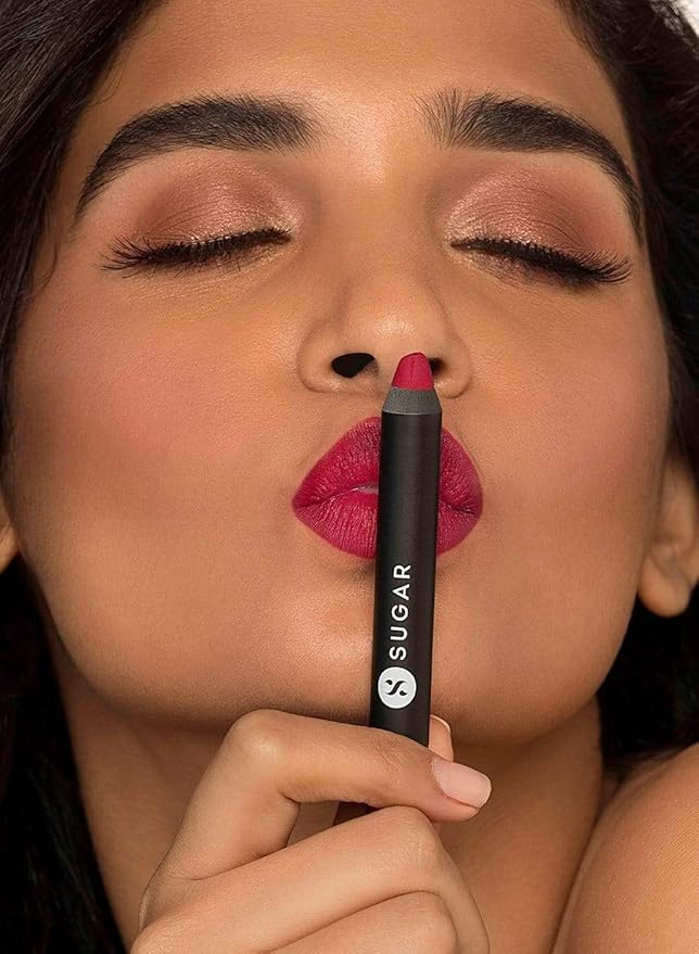 SUGAR Cosmetics Matte as Hell Crayon Lipsticks for Women Lasts Up To 8+ Hours Lip Crayon with Sharpener - 2.8 g (Pack of 1) 34 Cherry Ames