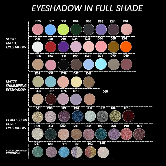 Refillable Eyeshadow Palette - Matte/Glitter/Duo-Chrome Pressed Powder & Cream Formula, Neutral/Shimmer/Smokey Multichrome, Travel-Friendly Iron Pan Refills (Matte, D56)