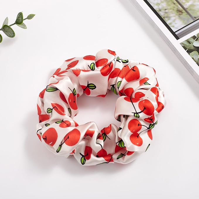 SALE 100% Pure Mulberry Silk Hair Scrunchies16 Momme silk scrunchies 100% Silk Hair Scrunchies Silk Hair Ties for Women Girls Curly Thick Thin Hair Women's Black Satin Sleep (1, 13 cherry)