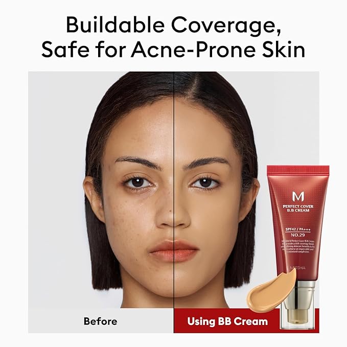 MISSHA M Perfect Cover BB Cream No.29 Caramel Beige - Medium/Tan with Warm Undertone SPF 42 PA+++ 1.69 Fl Oz - Tinted Moisturizer for face with SPF