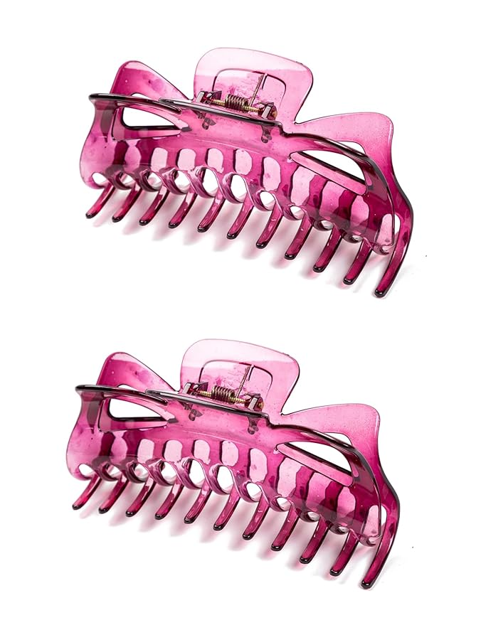 Thick Hair Super Large Clips Crystal Plastic Claw Clamps Hairgrips Clips Accessories for Women, 2 pack. (Wine red)
