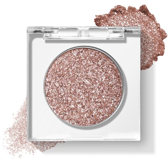 KYDA Single Glitter Eyeshadow, Champagne with Dark Brown Base, Dark Champagne Sparkling Eyes Glitter, Lasting Blendable Shimmer Eyes Shadow, Soft Buildable Glossy Color, Wet Look Effect, Oolong Tea