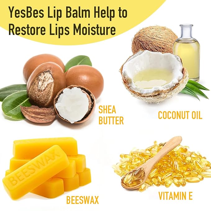 YesBes 16 Pack Lip Balm, Natural Lip Balm Bulk with Vitamin E and Coconut Oil, Moisturizing Lip Balms for Dry Cracked Lips, Lip Balms for Mothers Day Gifts Stocking Stuffers - 8 Flavors