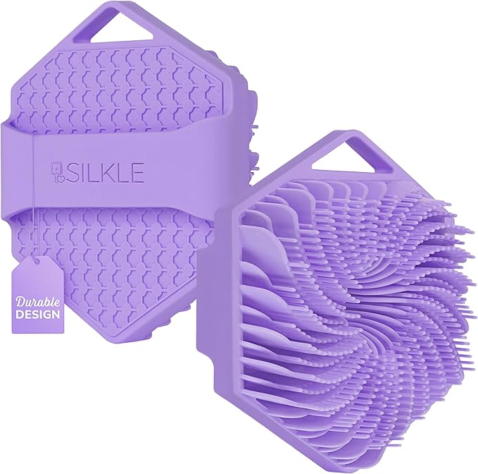 SILKLE Silicone Body Scrubber – Gentle Exfoliating Shower Scrubber for Body & Bath, Silicone Shower Brush & Loofah Alternative – Non-Slip Silicone Body Brush, Quick Dry, Hygienic - Purple