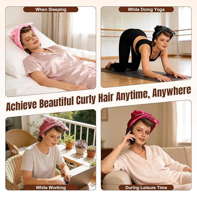 TULOBI 3 Pcs Heatless Curls Overnight - Upgraded Velvet Heatless Curls with Velcro Fastener, Overnight Jumbo Blowout Rods, Hair Curlers to Sleep in for Fine/Thick/Long Hair (Brown)