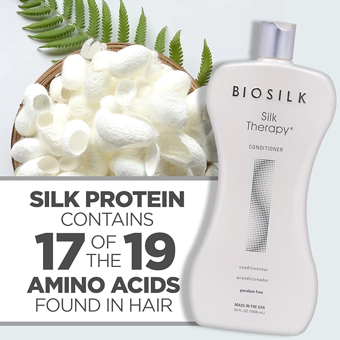 BioSilk Silk Therapy Conditioner, Moisturizes & Conditions Hair for Incredible Shine, Detangles & Provides Heat Protection, Sulfate-Free, Paraben-Free, Cruelty-Free, 34 Oz