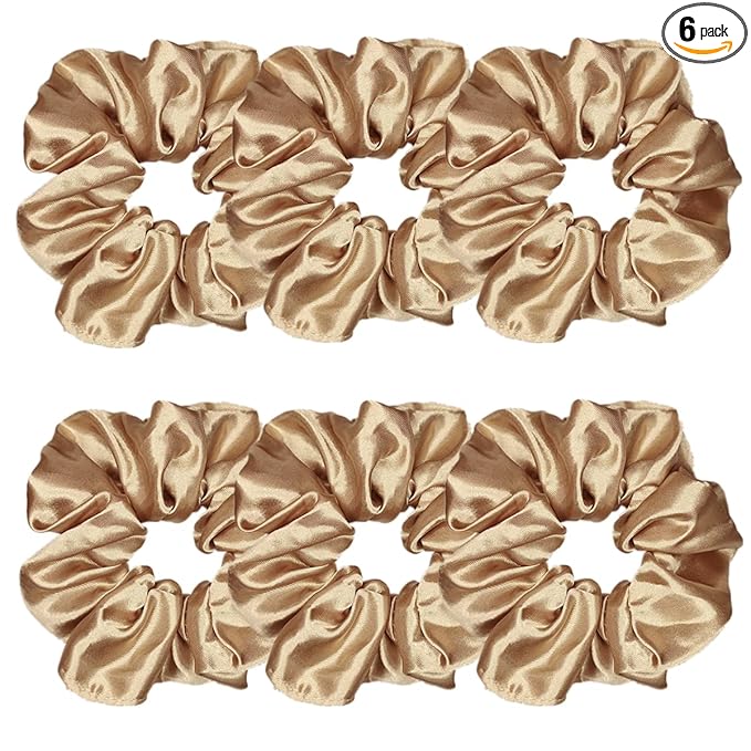 Sufermoe 6 Pcs Satin Silk Hair Scrunchies, Light Brown 4.5 Inch Elastic Hair Ties for Women and Girls - Versatile Hair Accessories for Ponytails, Buns, and Different Hairstyles