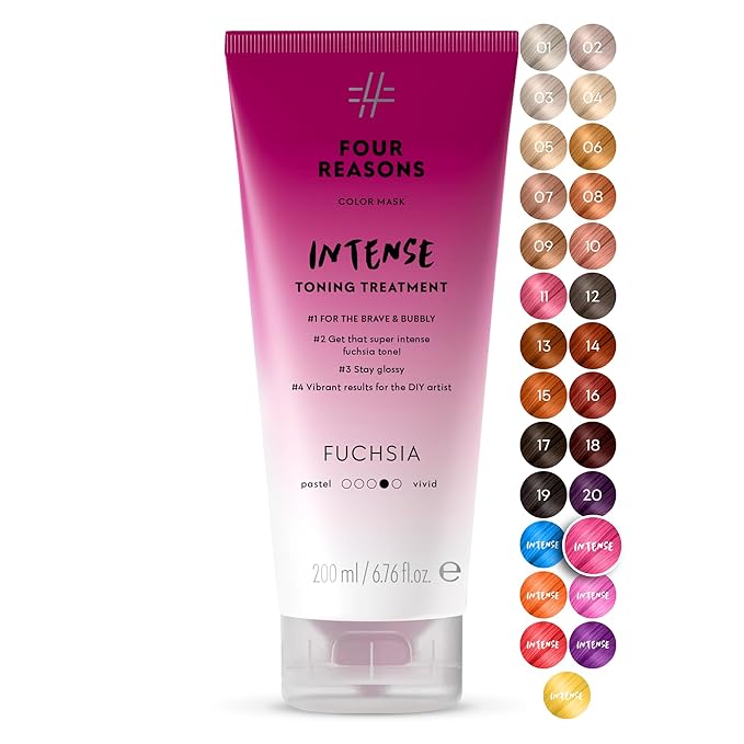 Four Reasons Color Mask INTENSE Fuchsia (27 Colors) - Intensive Toning Treatment - Color Depositing Conditioner – Semi Permanent Pink Hair Dye for Lightened and Colored Hair– 100% Vegan, 6.76 fl oz