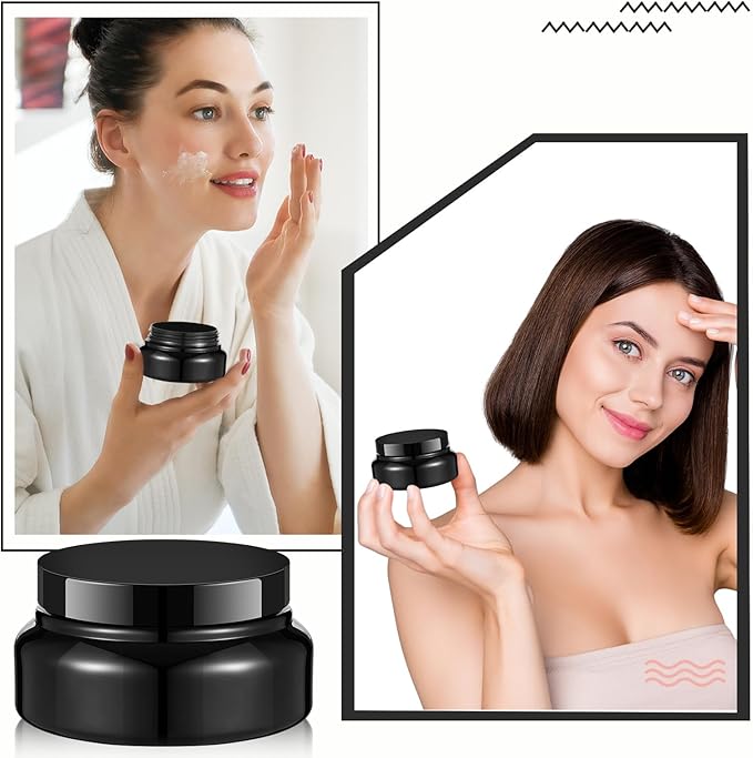 Tessco for you 24 Pack Plastic Jars with Lids Labels Multiuse Slime Containers Empty Body Scrub Jars Round Refillable Cosmetic Body Butter Container for Makeup (5 oz,Black)