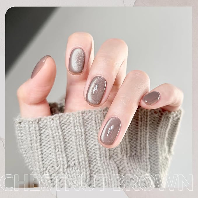 GAOY Glassy Cat Eye Gel Nail Polish, 16ml Glitter Holographic Nail Polish with Magnet, Reflective Translucent UV Gel, 2061 Chestnut Brown