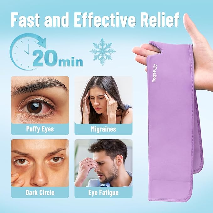 Cooling Eye Mask, Cold Eye Mask for Puffy Eyes, Reusable Ice Eye Masks for Dry Eyes, Relieve Your Migraines and Headaches with Gel Eye Masks Therapy, Long-Lasting Comfort, Purple