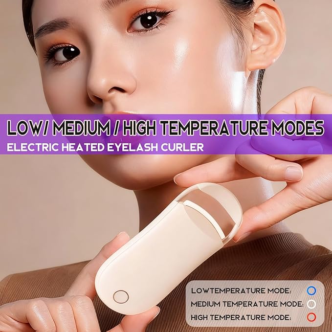 Heated Eyelash Curler, Electric Lash Curler with 3 Temperature Settings, Type-C Rechargeable & 10-Second Fast Heating for Long-Lasting Curls, Mini Travel-Friendly Design (Pink)