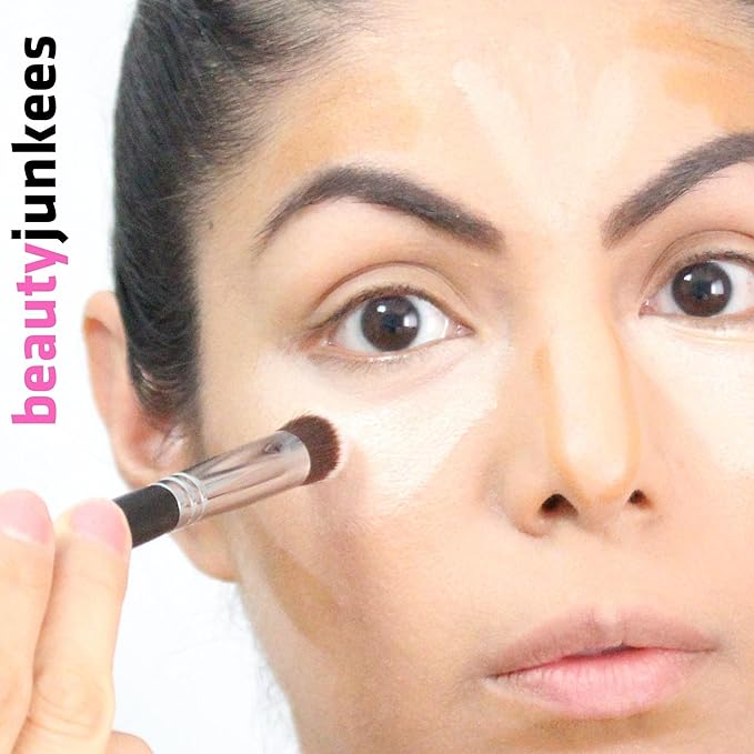 Beauty Junkees Mini Flat Top Concealer Brush Under Eye for Stippling Blending Small Dense Firm Synthetic, Works with Powder, Cream, Liquid