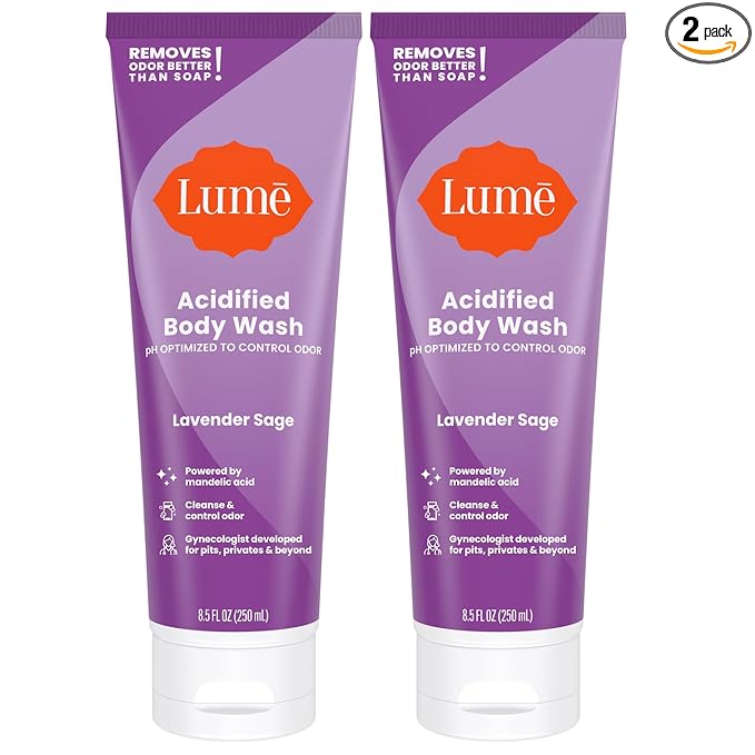 Lume Acidified Body Wash - 24 Hour Odor Control - Removes Odor Better than Soap - Moisturizing Formula - Formulated Without SLS or Parabens - OB/GYN Developed - 8.5 ounce (Pack of 2) (Lavender Sage)