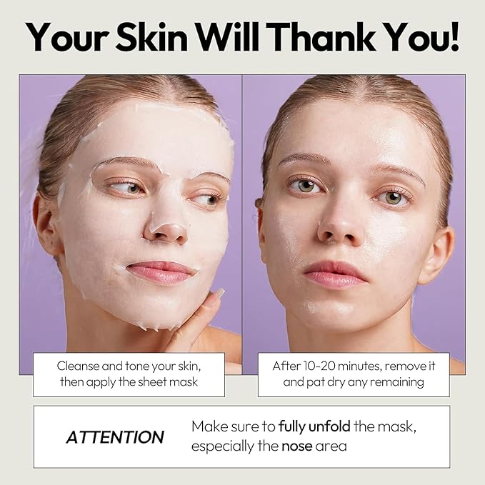 LAPCOS Collagen Sheet Mask - Firming & Age-Defying Face Masks with Collagen Peptides - Minimizes Fine Lines & Restores Skin Elasticity - Highly Breathable PT Cell Sheet - Korean Skin Care (Pack of 10)