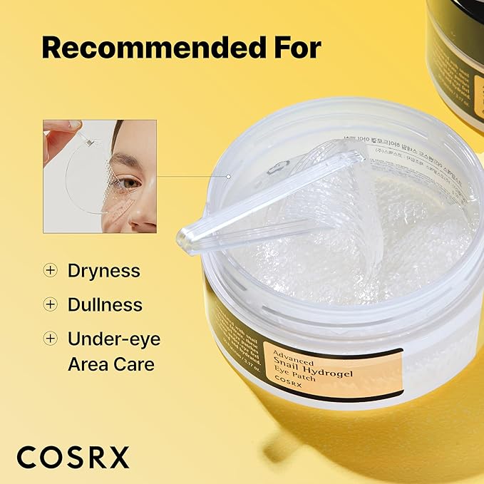 COSRX Advanced Snail Mucin Hydrogel Eye Patch for Fine Lines & Dry Under Eyes, Gel Serum Mask, Hydrating Under Eye Patches (60), Snail Eye Patches, Korean Skin Care