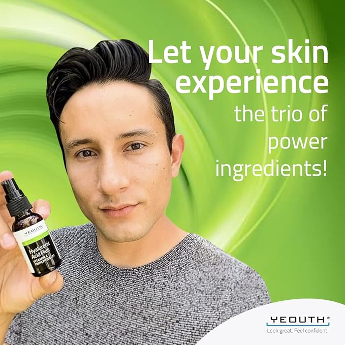 YEOUTH Hyaluronic Acid Serum for Face with Vitamin C, Hydrating Face Serum or Women & Men, Minimize the Look of Wrinkles, Patchy & Dull Skin 1oz