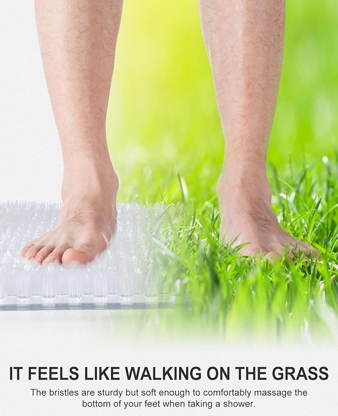 OTHWAY Non Slip Grassy Bathtub Mat : 25.6X13.4 inches Sturdy But Soft Bath Mat_Quick Drain Shower Floor Mat with Soft Bristles for Scrubbing Feet (Clear)