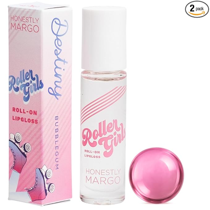 Honestly Margo Roller Girl Roll-On Lip Gloss (Bubblegum Destiny, Pack of 2) – Lip Gloss for Women with Hydrating Vitamin E & Moisturizing Shine, Lightweight Your Lip Stain, Non Stick Gloss