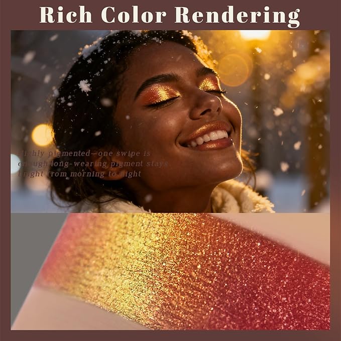 Noerrors Duochrome Orange Red Gold Glitter Eyeshadow Palette, Holographic Multichrome Rich Color Shimmer Eye Shadow, Color Shift Sparkle Inner Corner Eye Highlighter Makeup for Festival Concert#10