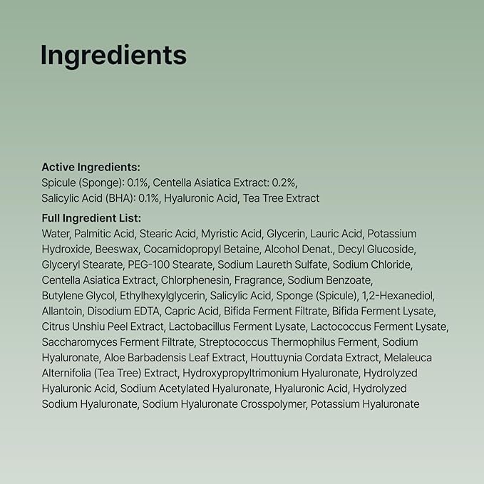 Spicule CICA Foam Cleanser, 3.38 fl oz/100ml | Hydrating Korean Face Wash with Centella Asiatica, Hyaluronic Acid & Tea Tree, Gentle Daily Cleanser for Sensitive & Acne-Prone Skin