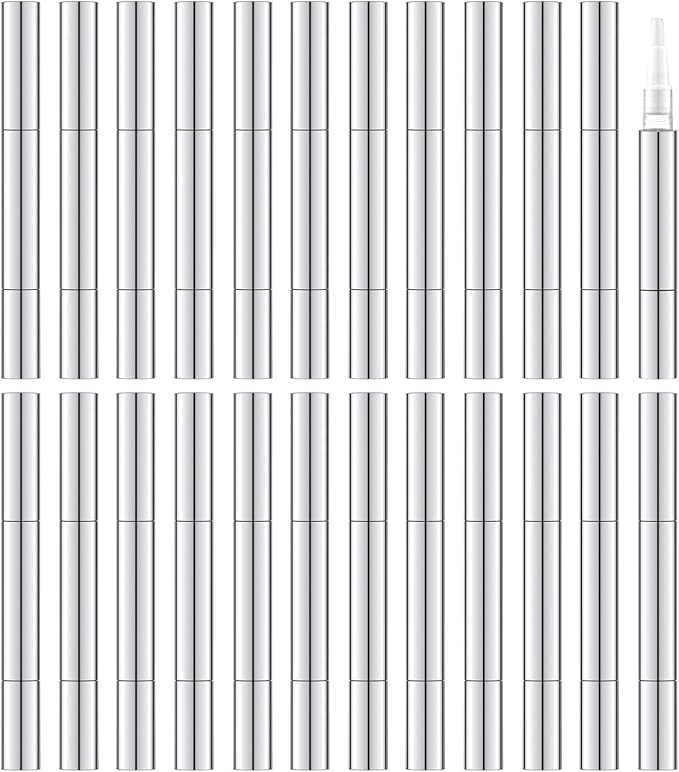 Lil Ray 3ml Empty Nail Oil Pen with Brush, Twist Pen for Tooth Whitening, Gel Lip Gloss Container, Eyelash Growth Liquid Tube(Silver, 24 PCS)