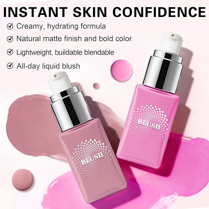 IONSGAKO Liquid Blush for Cheeks, Lightweight Cream Blush Matte Finish Buildable Color Blendable Long-Lasting Blush Highlighter Makeup - 01 Soft Pink