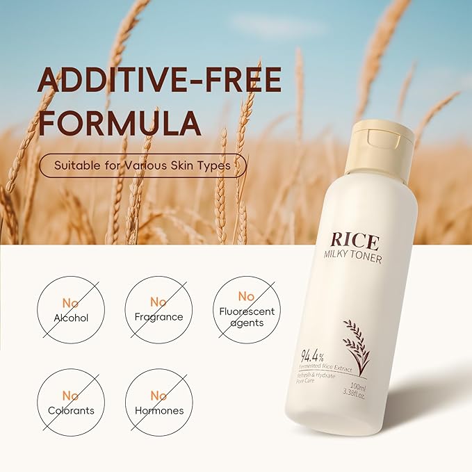 Milky Rice Toner for Face, Rice Toner Korean Facial Deep Hydrating Toners with Oryza Sativa Bran Extract Glow Glass Skin Moisturizing Soothing Sensitive Skin 3.38 Floz