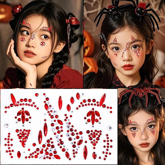 Scar Face Gems Glitter Tattoo for Eye Corner and Forehead Bindi Rhinestone Face Jewelry Rave Party Decorations For Women Kids, 3-Pack