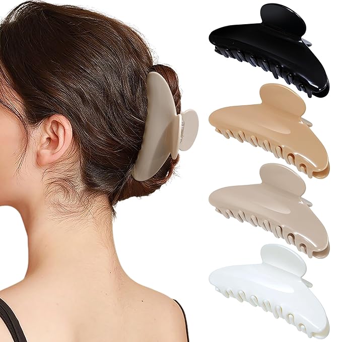 Mesovor 4 Pack Acrylic Hair Clips Claws, Nonslip 3.94" Large Hair Grip Hairclips for Thin and Thick | French Banana Barrettes Hair Strong Hold Hair Jaw Clamps (Neutral Beige Polished)