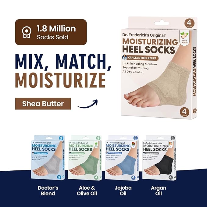 Dr. Frederick's Original Moisturizing Heel Socks for Dry Cracked Heels Treatment - Infused with Olive Oil, Jojoba Oil and Vitamin E - 2 Pairs - Self Care Gifts for Women & Men - Beige Shea