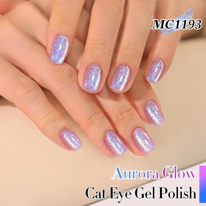 Double Rhythm 15ML Jelly Glass Cat Eye Gel Polish with Magnet Holographic Glitter Shimmer Translucent Sheer Color Salon Soak Off Magnetic Nail at Home (Sweet Blue Purple-MC1193)