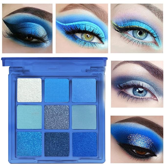 URQT Blue Ocean Mirage Eyeshadow Palette – 9 Highly Pigmented Aqua Blue & Silver Shades, Blendable Matte & Shimmer Finishes, Long-Lasting Cool Tone Eye Makeup Palette