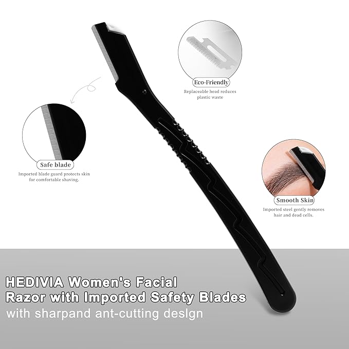 HEDVIA 9 Pcs Eyebrow Razor Kit for Women Shaping, Professional Eyebrow Makeup Set with 6 Small Eyebrow Razors, 1 Eyebrow Scissors with Comb, 1Eyebrow Tweezers for Men, 1 Makeup Brushes(Black Set)