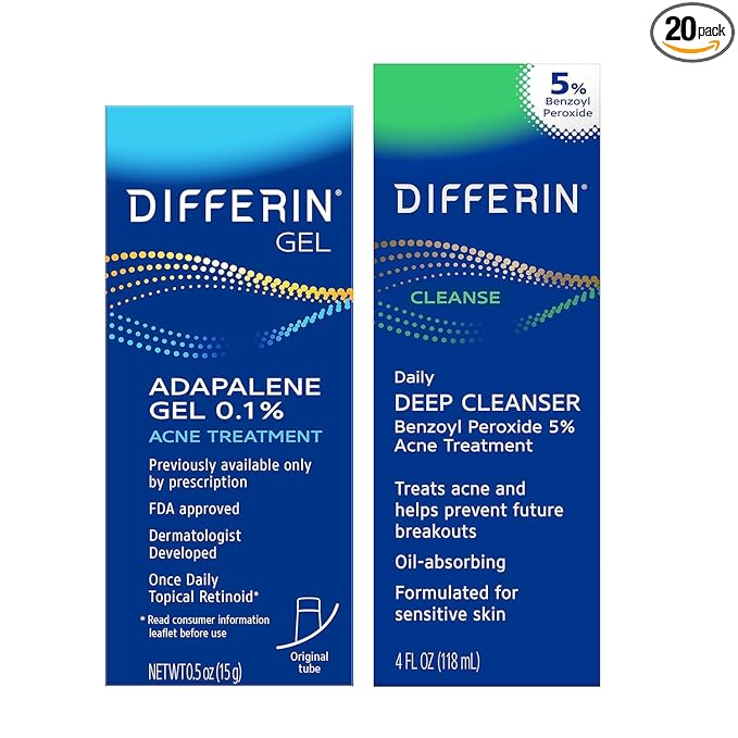 Differin Acne Skin Care Kit, Differin Gel Retinoid Acne-Treatment for Face with 0.1% Adapalene & 5% Benzoyl Peroxide Face Wash & Body Wash, Designed for Pimple & Acne-Prone Skin 2 Count (Pack of 10)