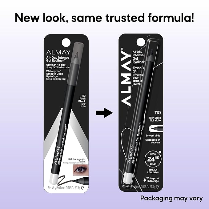 Almay Gel Eyeliner, Waterproof, Fade-Proof Eye Makeup, Easy-to-Sharpen Liner Pencil (Packaging May Vary), 110 Rich Black, 0.045 oz
