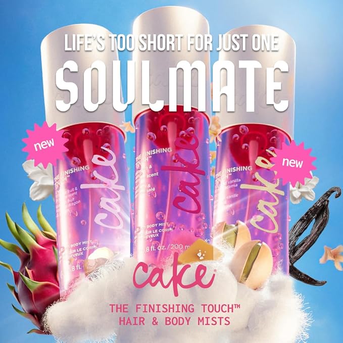 Cake Beauty Finishing Touch Hair and Body Mist, Toasted Vanilla & Macadamia Scent- Fine Fragrance Mist – Infused with Aloe and Argan Oil - 6.8 Fl Oz / 200 mL