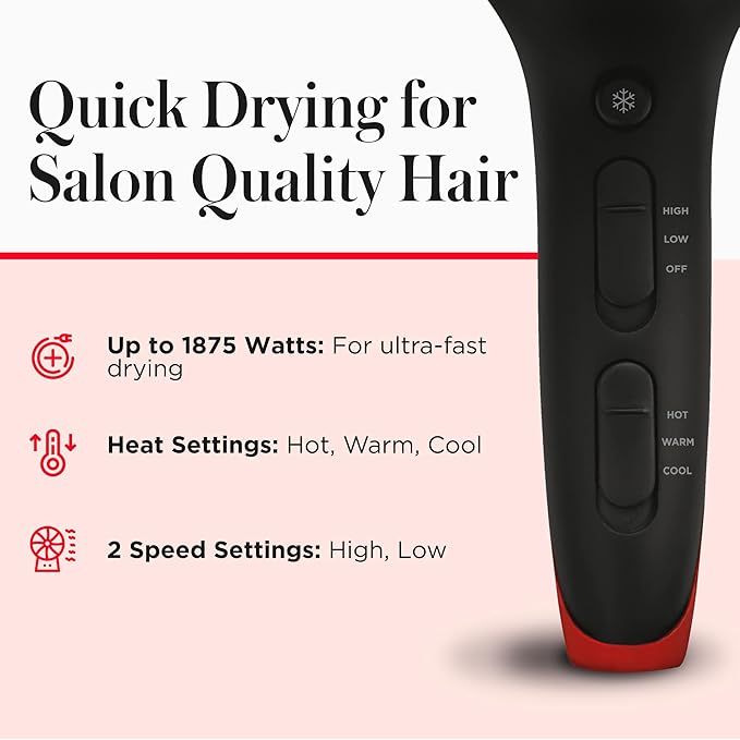 REVLON SmoothStay Coconut Oil Infused Hair Dryer with Diffuser & Concentrator - Ionic Ceramic Blow Dryer for Frizz Control, Shine, Smoothness & Volume, 1875W Lightweight Salon-Quality (Pack of 2)