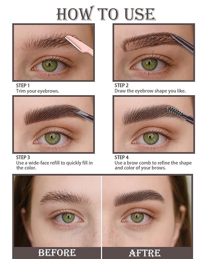 6 Pack Medium Brown Eyebrow Pencil, Waterproof Eye Brow Pencils for Women- Dual-Ended with Spoolie Brush and Triangular Tip for Easy Defining, Natural Fill, Long-Lasting Brows, Sweatproof