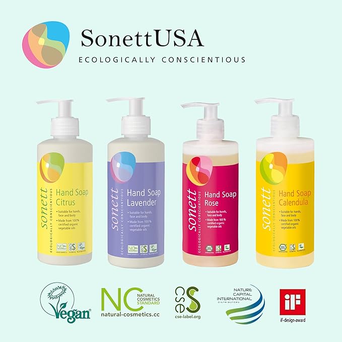 Sonett Organic Hand Soap Citrus 10 fl.oz Body Care suitable for hands, face and body (1 Count) Certified Organically Grown