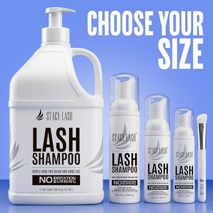 STACY LASH Eyelash Extension Shampoo + Brush / 1.69 fl.oz / 50ml / Eyelid Foaming Cleanser/Wash for Extensions & Natural Lashes/Safe Makeup Remover/Supplies for Professional & Home Use