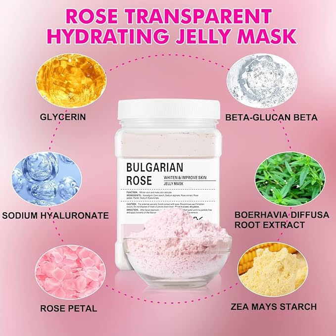 Jelly Mask Powder for Facials, Natural Rose Petals Jelly Face Mask, Professional Peel Off Hydro Face Mask Powder Leaves Skin Soft Moisturized and Revitalized,DIY SPA, 23 FlOz