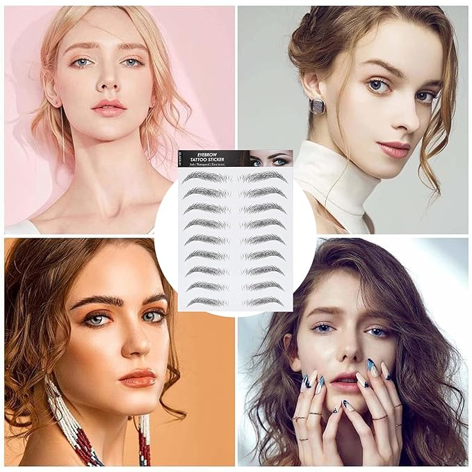 Molain Brow Tattoo Eyebrow Peel Off Temporary Tint Waterproof 4d Realistic Sticker Angled Stencil Removal Practice Drawing Color Sheets Patches Women Girls Makeup(6 PCS Black)